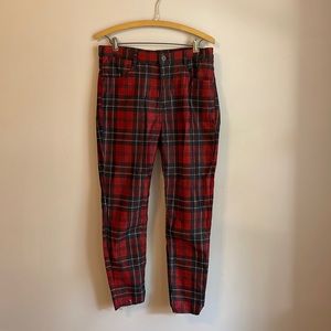 Zara Red Plaid Skinny Pants, high rise Size 32
